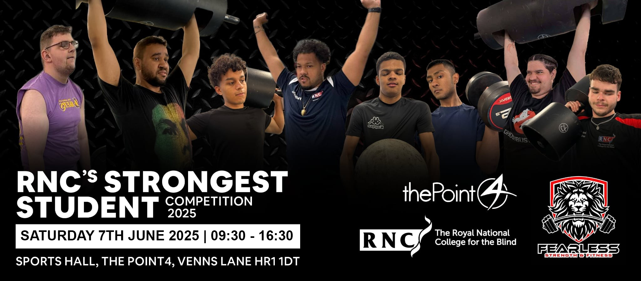 a montage of all of the competitors holding various different weights with details of the competition
