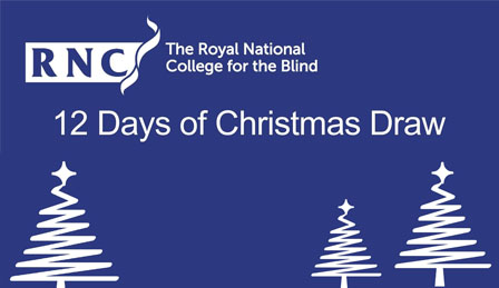 a blue and white graphic with Christmas trees the RNC logo and text reads: 12 Days of Christmas Draw