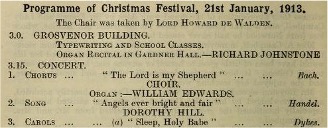 An extract from the Programme of Christmas Festival 21 January 1913