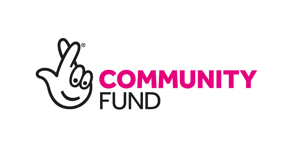the national lottery community fund fingers crossed logo in black, white and magenta
