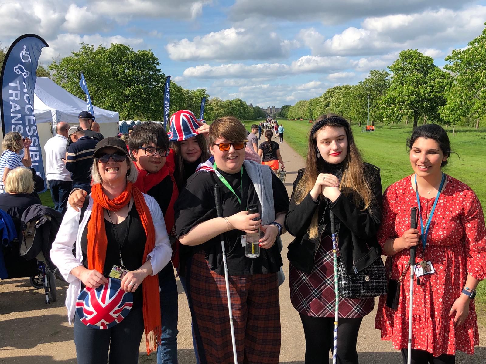 students standing on the Long Walk in front of Windsor Castle